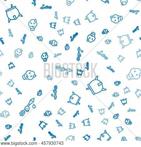 Set Line Poison On The Arrow, Witch Cauldron And Man Poisoning On Seamless Pattern. Vector