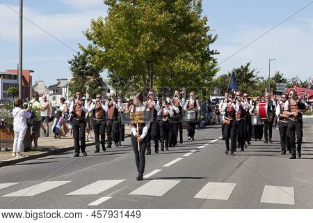 Landerneau, France - July 10 2022: Musicians Of The Bagdad Bro An Aberioù From Plabennec During The 