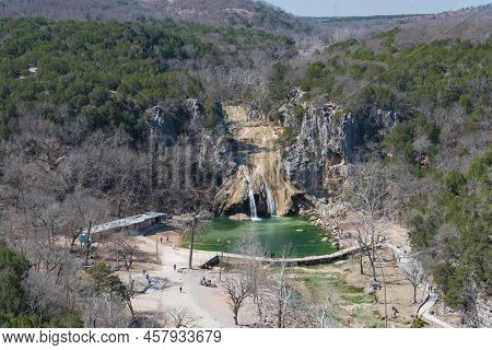 Aerial View Turner Falls On Honey Creek In The Arbuckle Mountains Of South-central Oklahoma. A 77 Fe