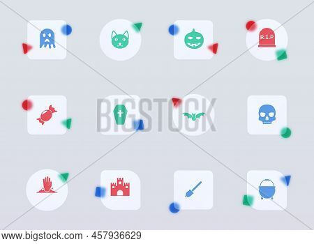 Helloween Glass Morphism Trendy Style Icons. Helloween Transparent Glass Color Vector Icon With Colo