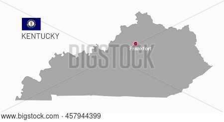 Gray Map Of Kentucky, Federal State Of Usa. Silhouette Of Kentucky Abstract Outline Editable Map Wit