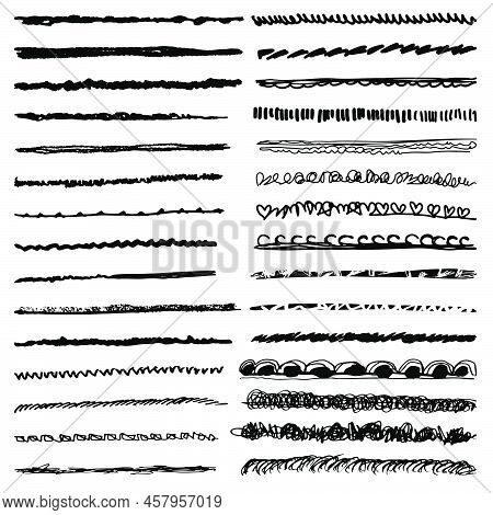 Freehand Lines Collection, Brush Lines, Brush Strokes, Underlines, Various Shapes Of Doodle Style, V