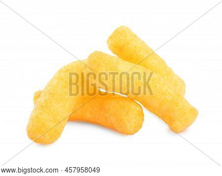Tasty Cheesy Corn Puffs Isolated On White