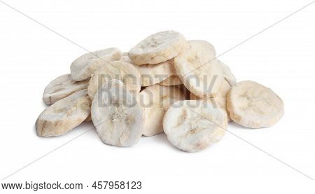 Pile Of Freeze Dried Bananas On White Background