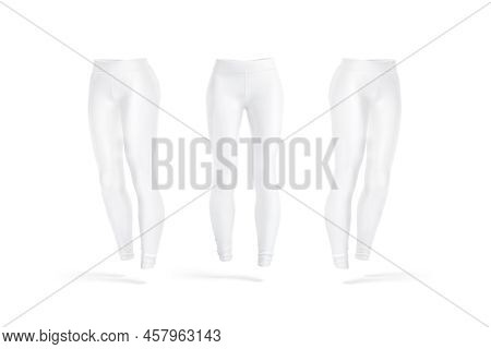 Blank White Women Sport Leggings Mockup, Front And Side View, 3d Rendering. Empty Sporty Pants Or St