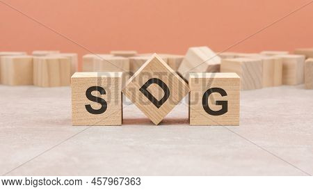 Sdg Wooden Blocks Word On Light Background. Sdg - Short For Sustainable Development Goals, Informati