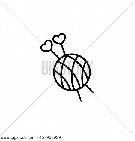 Knitting Needles With Hearts And A Ball Of Thread. Simple Minimal Icon And Logo Design. Vector Illus