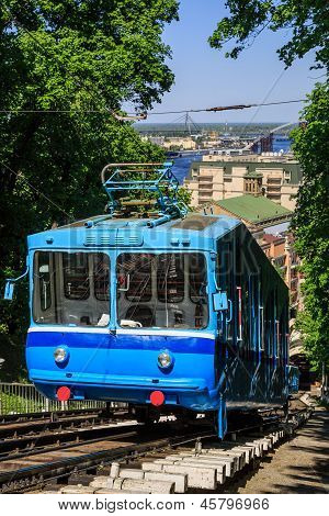 Funicular Trains Moving On The Hill