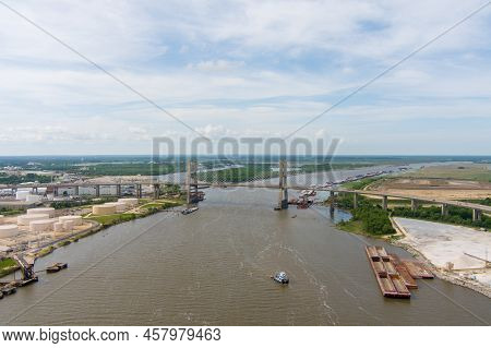 Aerial View Of The Cochrane Bridge Over The Mobile River In Mobile, Alabama