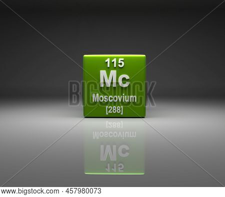 Cube With Moscovium Number 115 Periodic Table, 3d Rendering