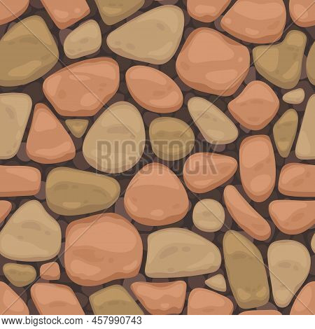 Cartoon Paving Street. Floor Pavement Tile, Garden Patio And Road Sidewalk Paving Plan, Seamless Pat