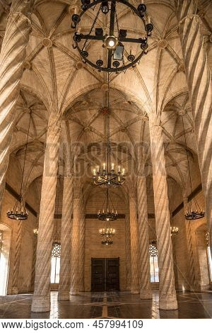 Valencia,spain - May 28,2022 - View At The Interior Of Llotja De La Seda In The Streets Of Valencia.