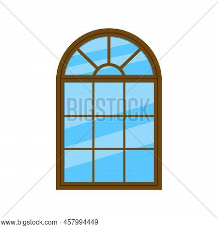 Cartoon Window. Wood Brown Frame With Glass. Flat Square Windowpane. Icon For House, Exterior And De