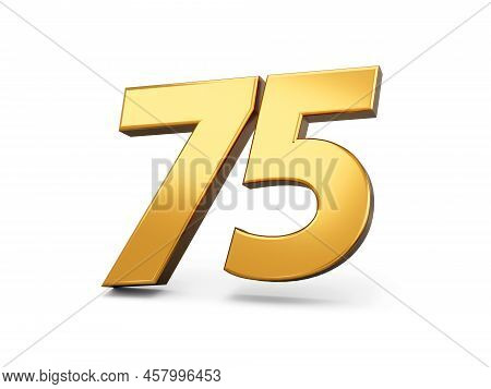 Gold Number 75 Seventy Five Isolated White Background. Shiny 3d Number Made Of Gold 3d Illustration