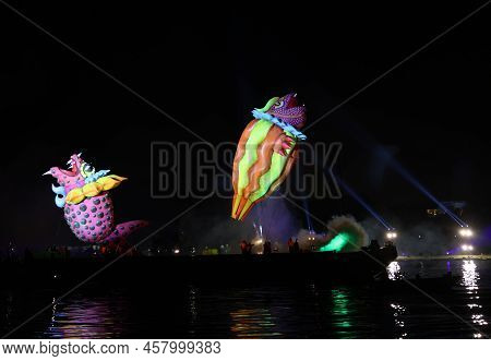 Cracow, Poland - June 4, 2022: Great Dragon Parade. The Great Outdoor Show On The Vistula River.
