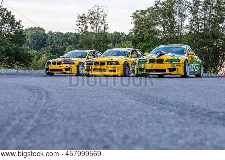 Bmw Drift Race Cars On The Asphalt At The Drift Show. Alytus, Lithuania, 1 July 2022