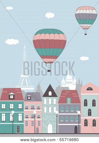 Hot Air Balloons Over The Paris.