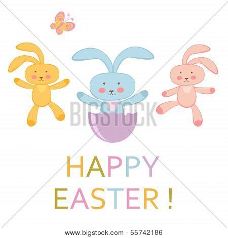 Easter greeting card with Easter bunnies