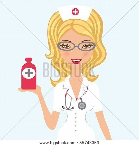 Beautiful doctor holding medicine