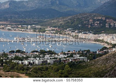 The panoramic view of Pollenca Port. Majorca Spain