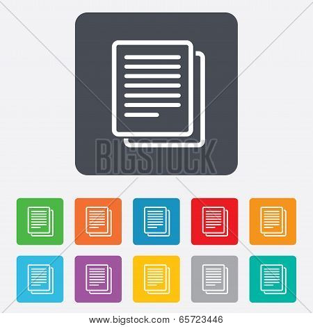 Copy file sign icon. Duplicate document symbol.