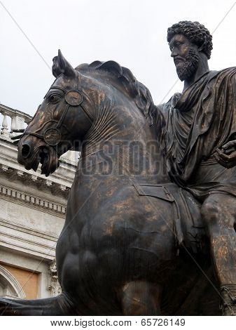 Statue Of The Emperor Marco Aurelio At The Capitoline Hill In Rome