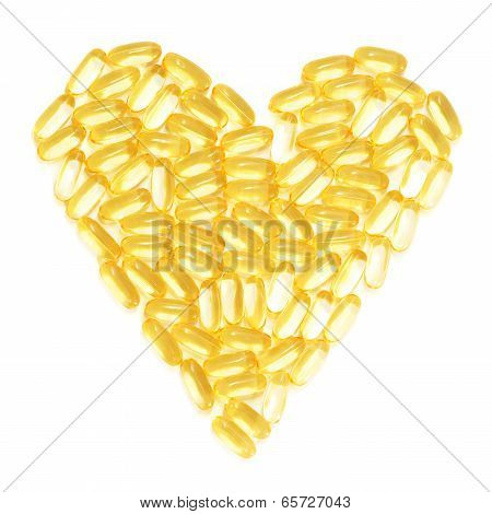 Cod liver fish oil supplements in a healthy heart shape