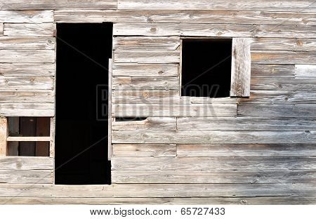 Simple door and window of an old 1800s American settler home at Cades Cove, Tennessee