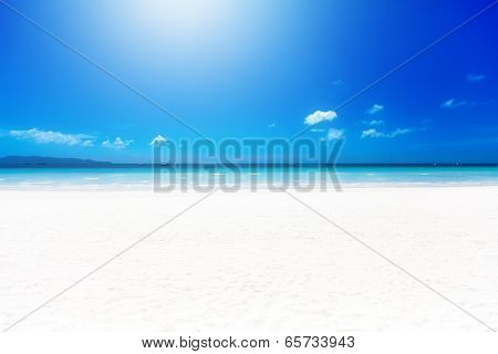 Tropical White Sand Beach On A Sunny Day. Summer Vacation.