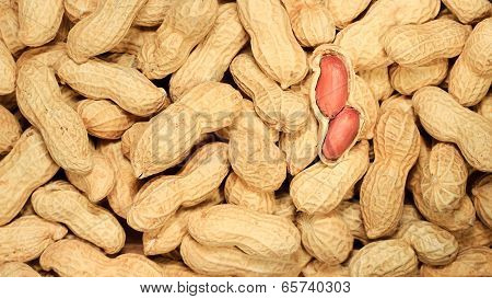 Many peanuts in shells And Peeled peanut