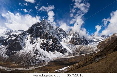 Pheriche Valley And Cholatse Peak In Himalaya
