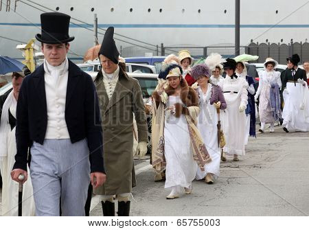 ELBA, PORTOFERRAIO - MAY 03: Marking the 200th anniversary of the arrival of Napoleon in exile with reconstruction by enthusiasts from all over Europe on May 3, 2014 in Portoferraio, Italy