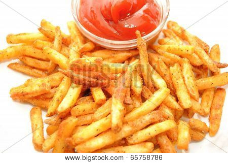Seasoned French Fries Served With Ketsup
