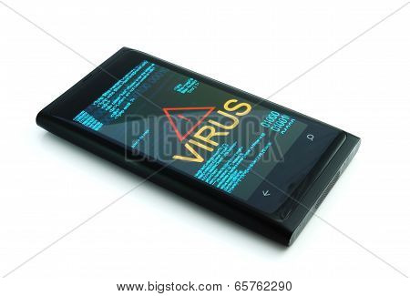 Smartphone with virus on white background