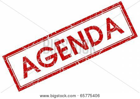 Agenda Red Square Grungy Stamp Isolated On White Background