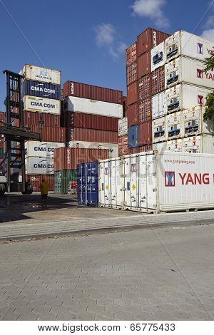 Container - Pile Of Containers And Refrigerated Containers