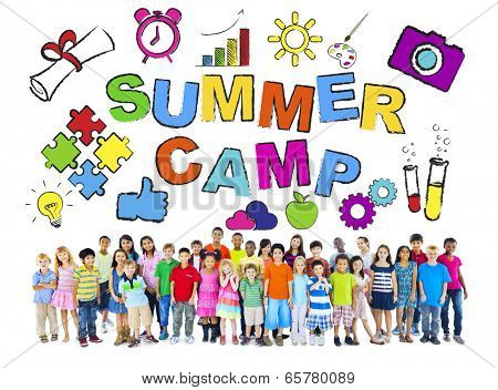 Multi-Ethnic Group of Children with Summer Camp Concepts