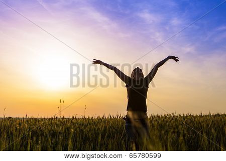 Cheerful Girl In The Outdoors, Enjoying The Freedom.