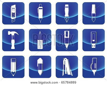 Simple stationery button vector include pen, pencil