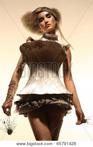 Model In Expression Dress And Hair