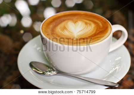 Cappuccino Or Latte Coffee With Heart Shape