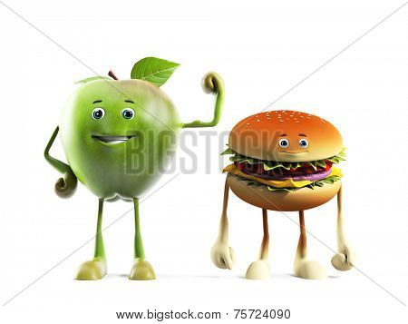 3d rendered illustration of an apple versus buger
