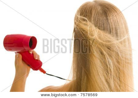 Donna asciugatura capelli