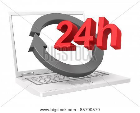 24 hours service sign. Computer generated 3D photo rendering.
