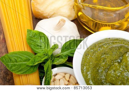 Italian Traditional Basil Pesto Pasta Ingredients