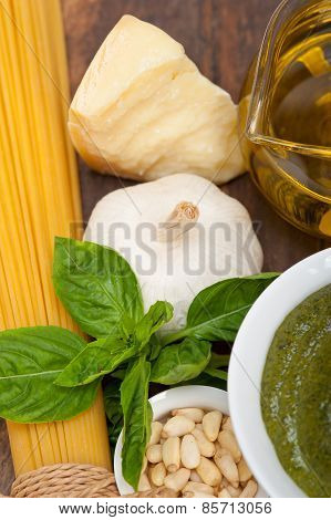 Italian Traditional Basil Pesto Pasta Ingredients