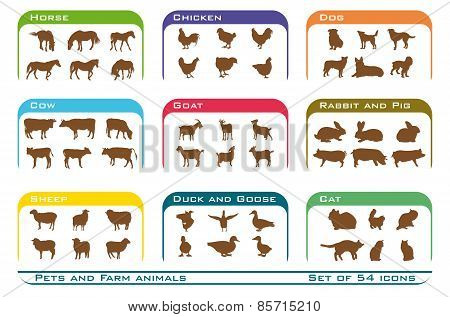 Pets and farm animals icons