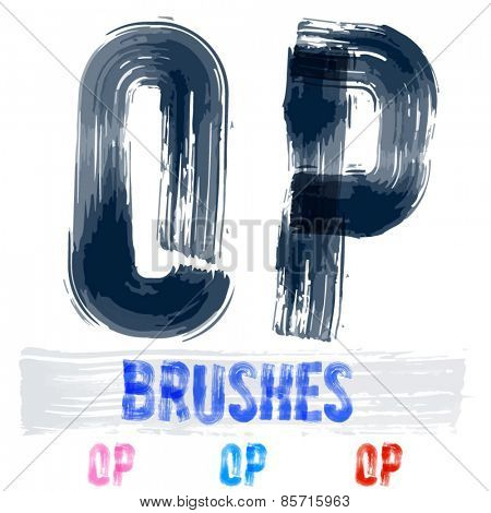 Vector set of extremely grunge underground style font. Hand-drawn brush alphabet. Letters  O P