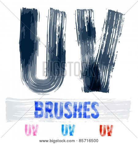 Vector set of extremely grunge underground style font. Hand-drawn brush alphabet. Letters U V 
