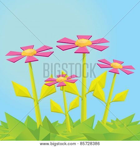 Conceptual polygonal pink spring flower.